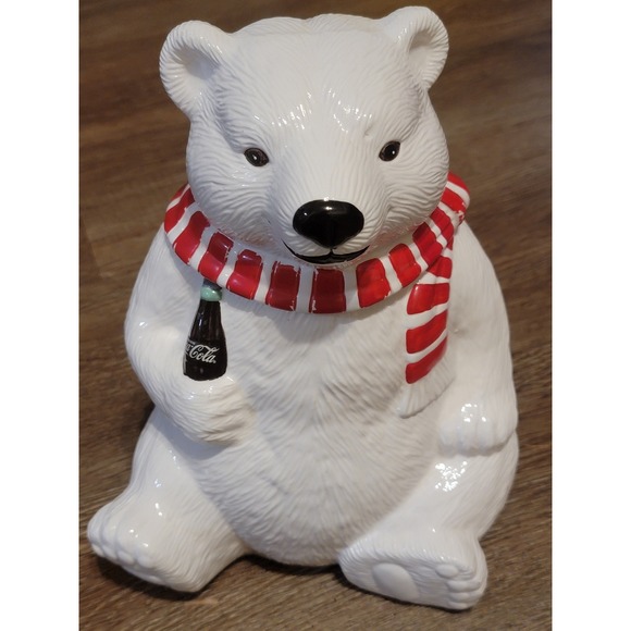 Coca-Cola Polar Bear Cookie Jar with Scarf‎ Collectible Holiday Decor - Picture 1 of 10